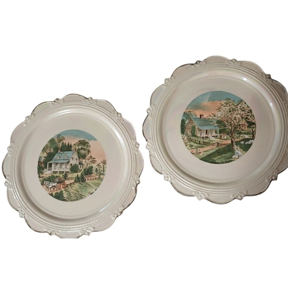 Vintage‎ Decorative porcelain Plates Set of 2 Country Farmhouse Spring summer